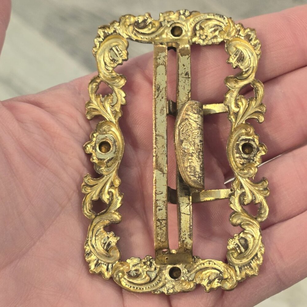 Antique Fishel Nessler Sash Buckle Art Nouveau Brass Jeweled Victorian Edwardian - Picture 7 of 12